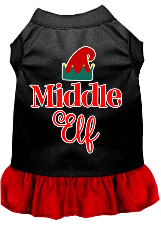 Middle Elf Screen Print Dog Dress Black with Red Lg